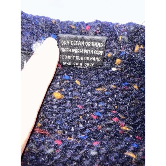 Geometric Rainbow Speckled Navy Blue Wool Sweater - Picture 11 of 15